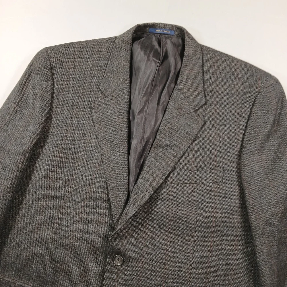 Club Room Cashmere Blend Sport Coat Mens 46S 46R‎ Grey Herringbone Windowpane